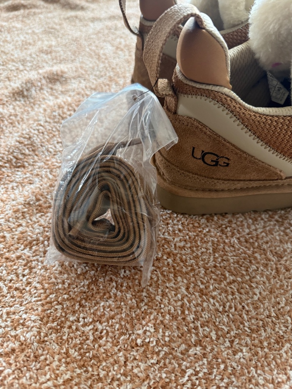 UGG plush Chestnut Suede Shearling-Trim Lace-Up Sneakers - Picture 5 of 9